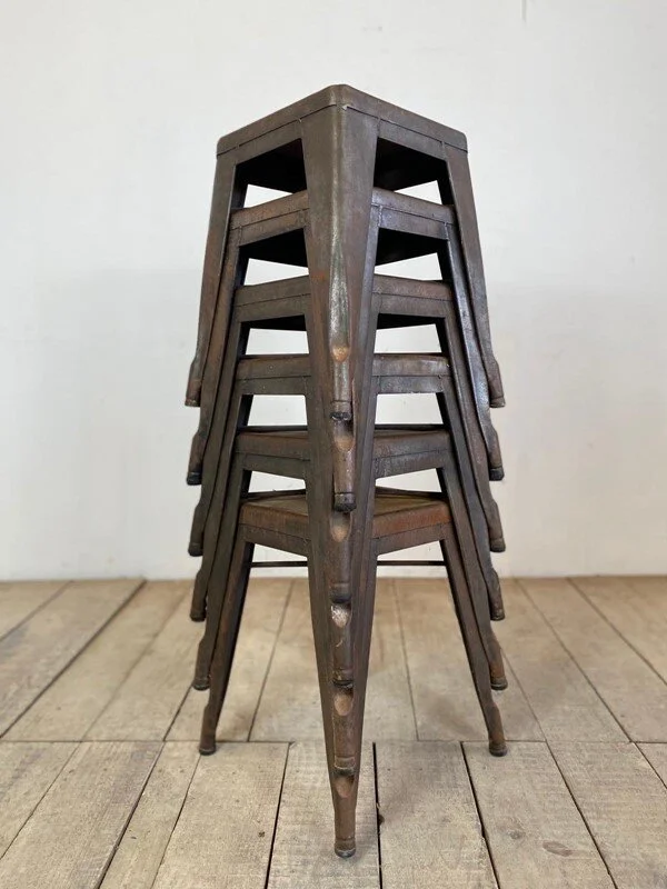 Set Of 6 Vintage Industrial French Tolix Stools — Vintage